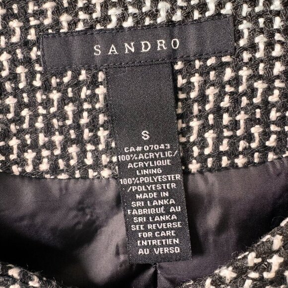 Sandro Paris Tweed Moto Style Collarless Blazer with Zipper Black/White - Picture 4 of 11